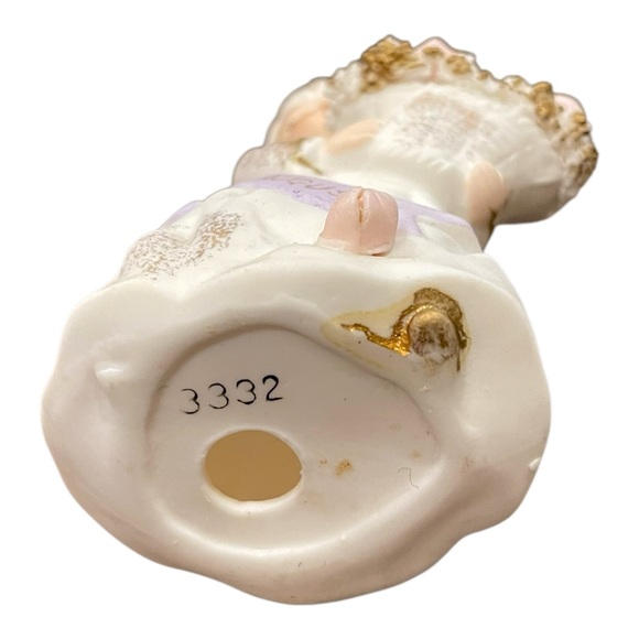 Lefton August Birthday Angel w/Roses & Purple Sash Bisque Finish #3332 Japan - Picture 10 of 14